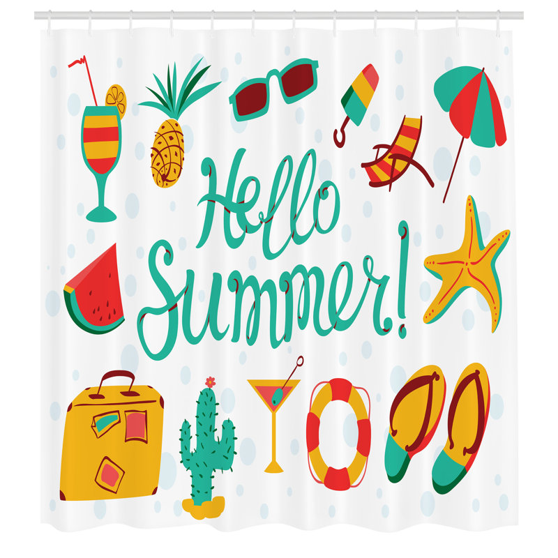 East Urban Home Saying Shower Curtain Summer Objects Hello Summer Multicolor 86215, 75''H x 69''W