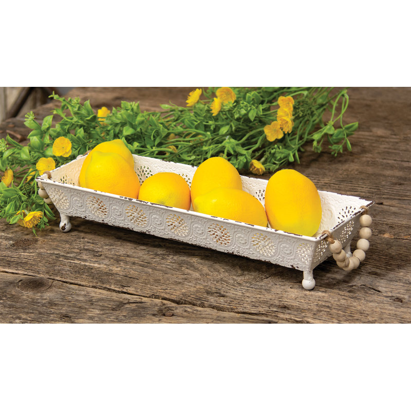 Ornate Metal Tray w/Bead Handles