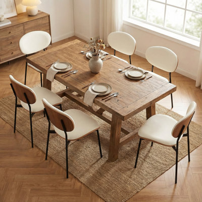 Mid-Century Modern Dining Chairs Set Of 6 - Premium Walnut Bentwood With Ergonomic PU Leather Upholstery