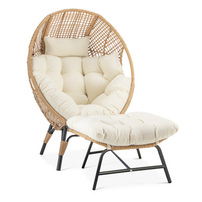Fauteuil intérieur / extérieur en osier avec repose-pieds, coussins de 6,5 po d'épaisseur, chaise longue de patio d'une capacité de 440 lb