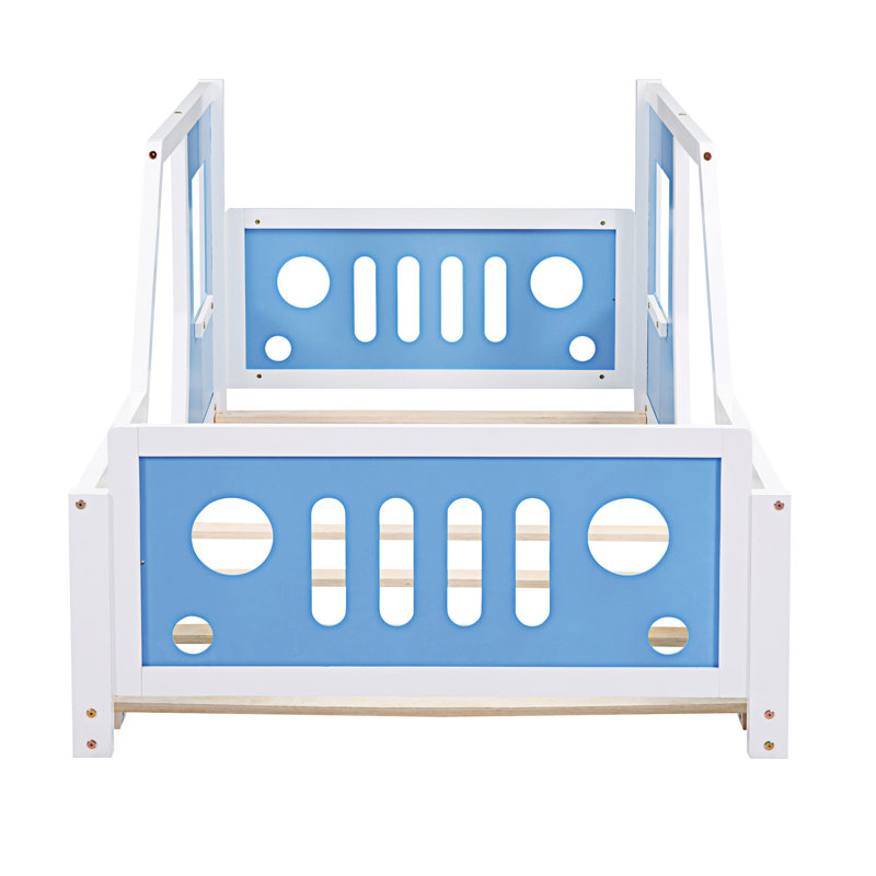 Lit plateforme classique avec roulettes en forme de voiture, Bleu