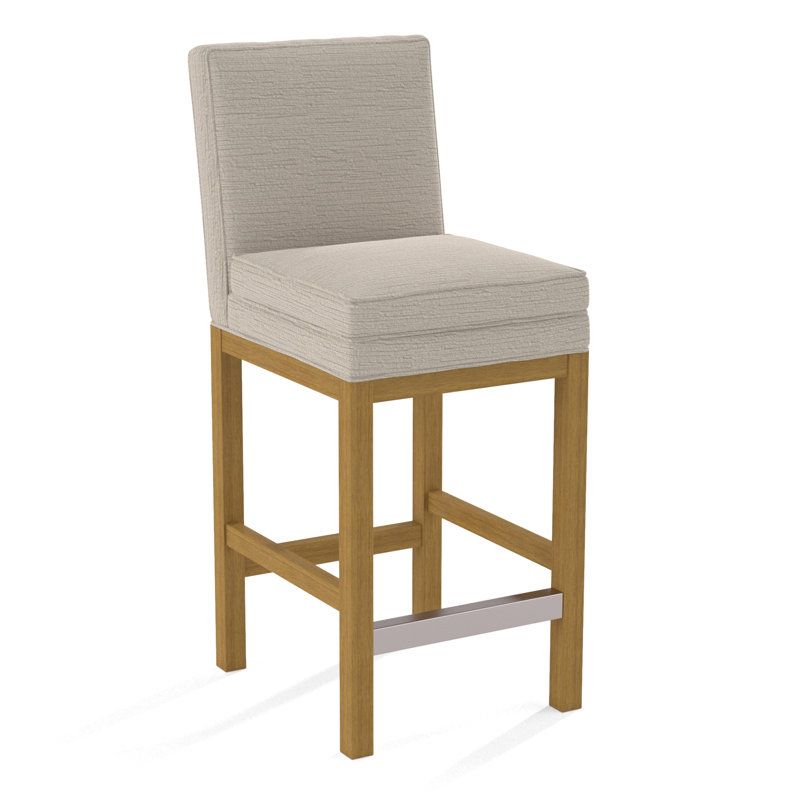 Upholstered Stool, Honey Finish, White Textured Performance; 0865-91