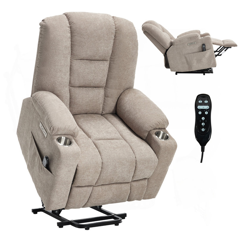 Power Lift Recliner Chair With Massage And Heat For Elderly, Overstuffed Wide Recliners, Heavy Duty Motion Mechanism With USB And Type C Ports, 2 Steel Cup Holders