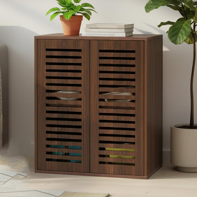 27" Wide Wifi Router Storage Cabinet And Cable Management Box - Walnut, Brown