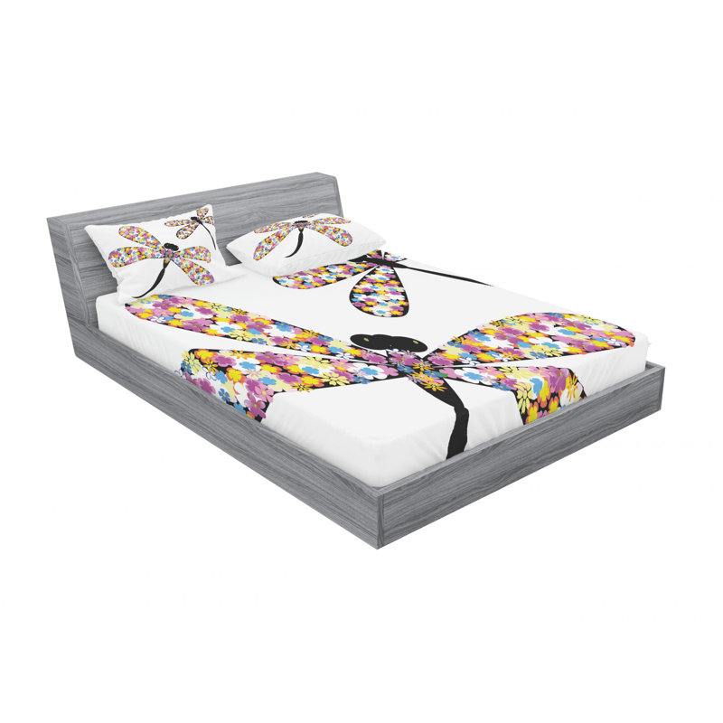 Ensemble de draps papillons et libellules, Ensemble de drap pour grand lit avec drap-housse