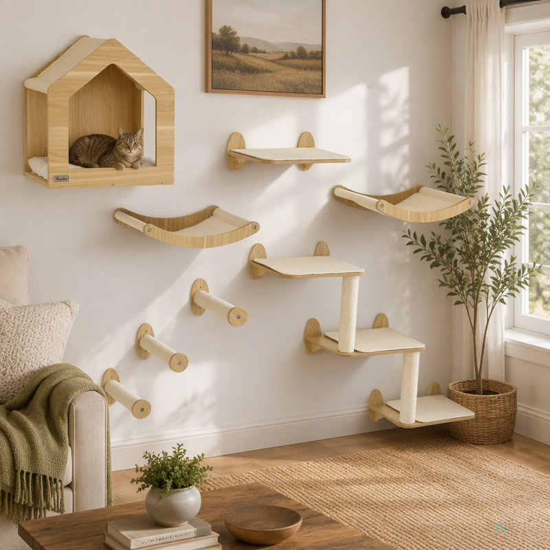 Arbre à chat Pawhut unique fabriqué à partir d'étagères à chat avec 10 niveaux pour plus de hauteur, arbre de chat mural avec terrain de jeu d'escalade