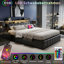 Ottoman Storage Bed With LED Headboard & USB-C Port, Industrial Frame, Black Faux Leather-2102428213