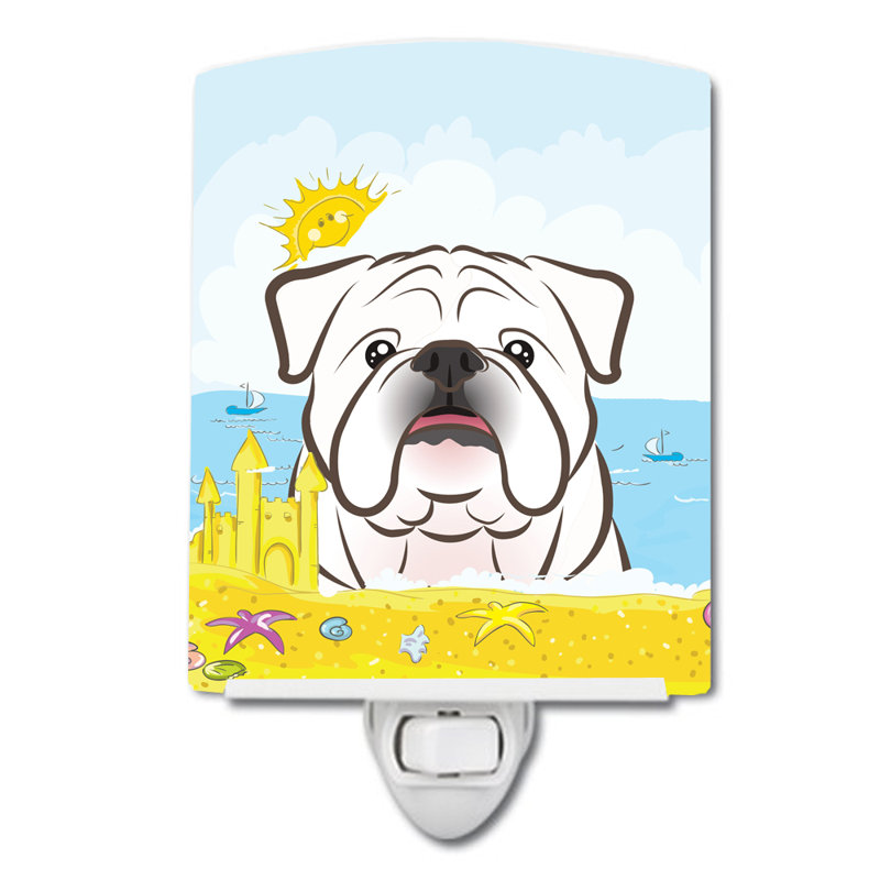 Luminaire de nuit en céramique jack terrier summer beach, Bouledogue anglais blanc