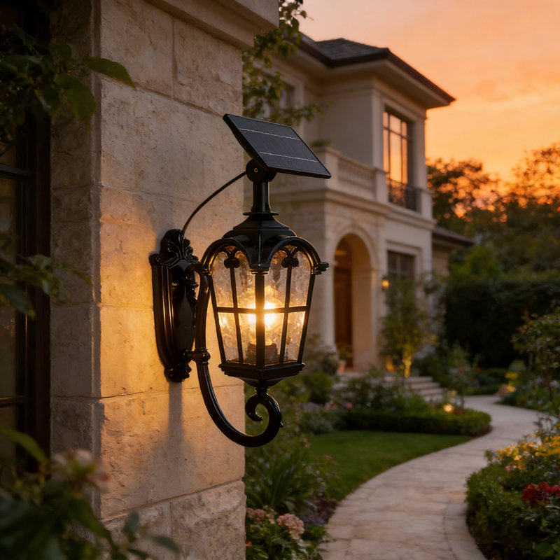 Solar Wall Lantern Outdoor, Clear Glass And Aluminum Lma