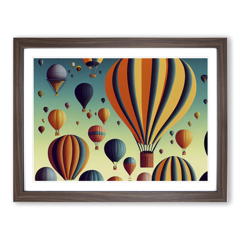 Art Deco Hot Air Balloons Vol.2 - Framed Print, 34cm H x 46cm W, Brown