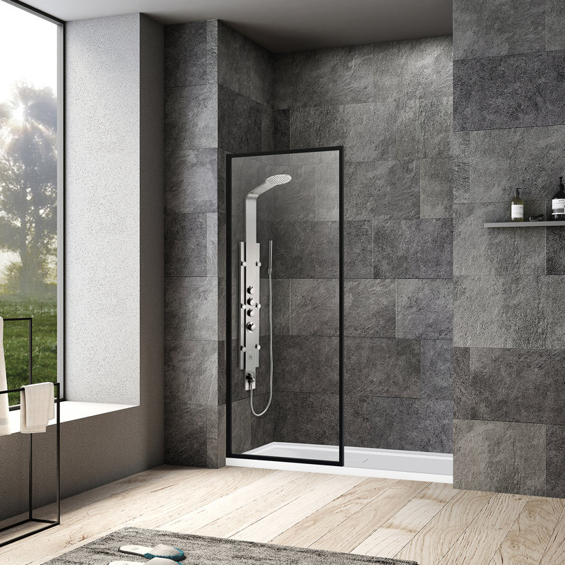Arcos 34 in. W x 74 in. H Framed Fixed Glass Panel with Clear Glass, Black