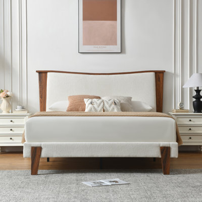 Lit plateforme capitonné de luxe Willma avec tête de lit en bois courbé