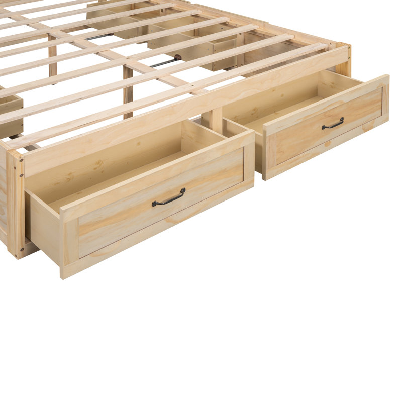 Lit plateforme avec 6 tiroirs de rangement,, Naturel antique, Grand lit