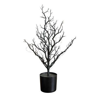 Arbre d'Halloween artificiel pré-éclairé noir avec 200 lumières DEL orange et mauve