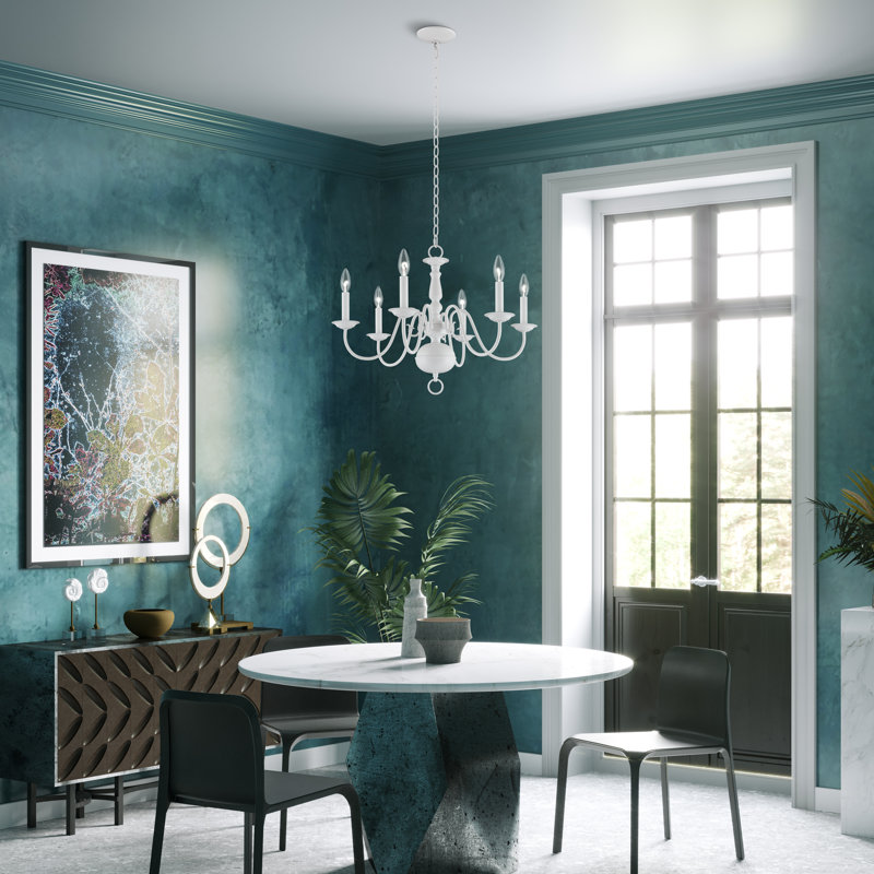 Lustre classique à 6 lumières de style bougie Benedetto, blanc, 6