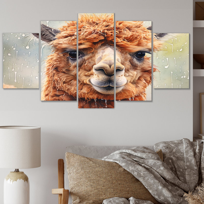 «Graceful Alpaca I», reproduction sur toile - 5 panneaux