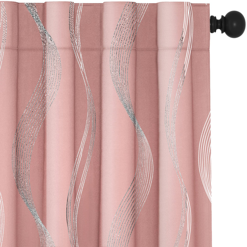 Cirila Back Tab Rod Pocket Silver Wave Curtain Panels, 52" W x 54" L, Red