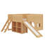Lit mezzanine bas avec glissade et tablettes, cadre de lit mezzanine en bois à fonctions multiples avec tablettes de rangement, portes et fenêtres-528390181