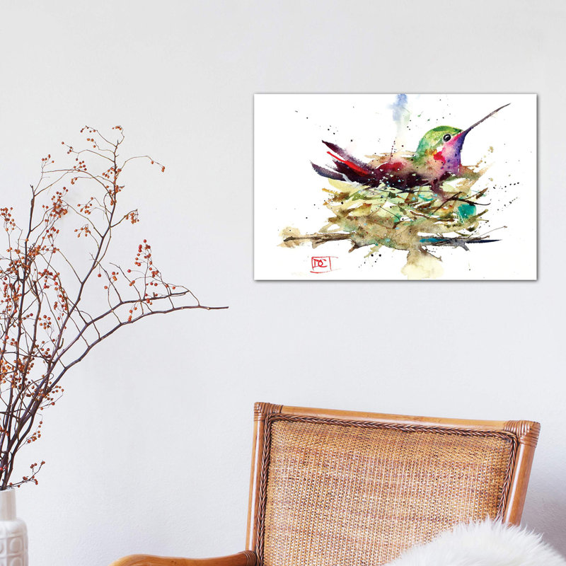 Hummer In Nest by Dean Crouser - Painting on Canvas, 30.48 cm H x 45.72 cm W, Wrapped Canvas