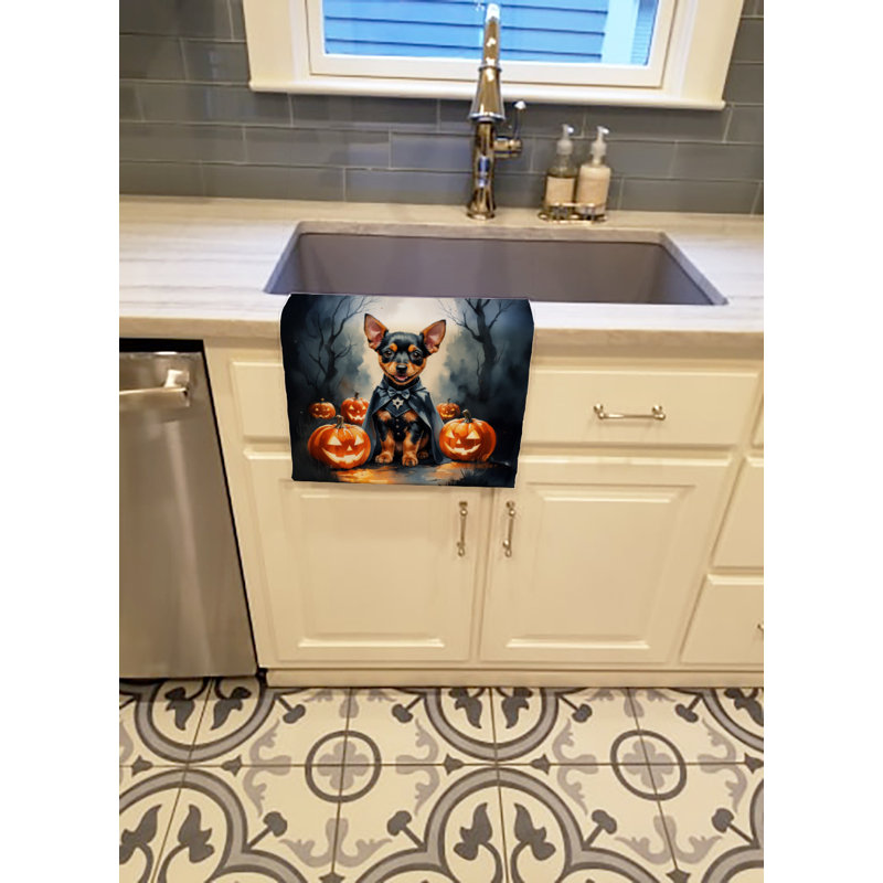 Serviette de cuisine miniature Pinscher Puppy Halloween, Pinscher miniature