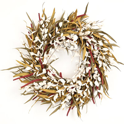 Grande couronne de blé artificielle 26 po avec baies de feuilles d'automne décorées pour la fête de l'Action de grâce