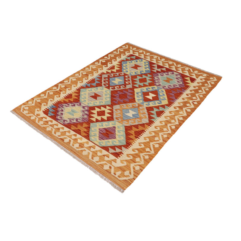 Tapis beige / bleu / doré en laine noué à la main Gloristine