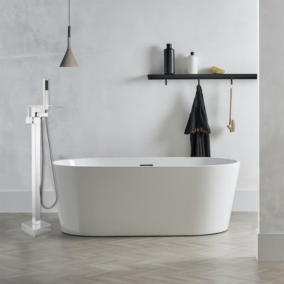 Robinet de baignoire autoportant Robinet de baignoire autoportant Chrome poli à fixation au sol Robinet de baignoire autoportant à cascade Robinet de douche en laiton à haut débit avec douchette