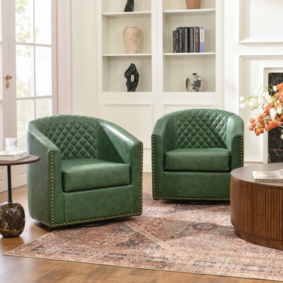 Oscar 29" W Water Resistant Faux Leather Swivel Barrel Chair