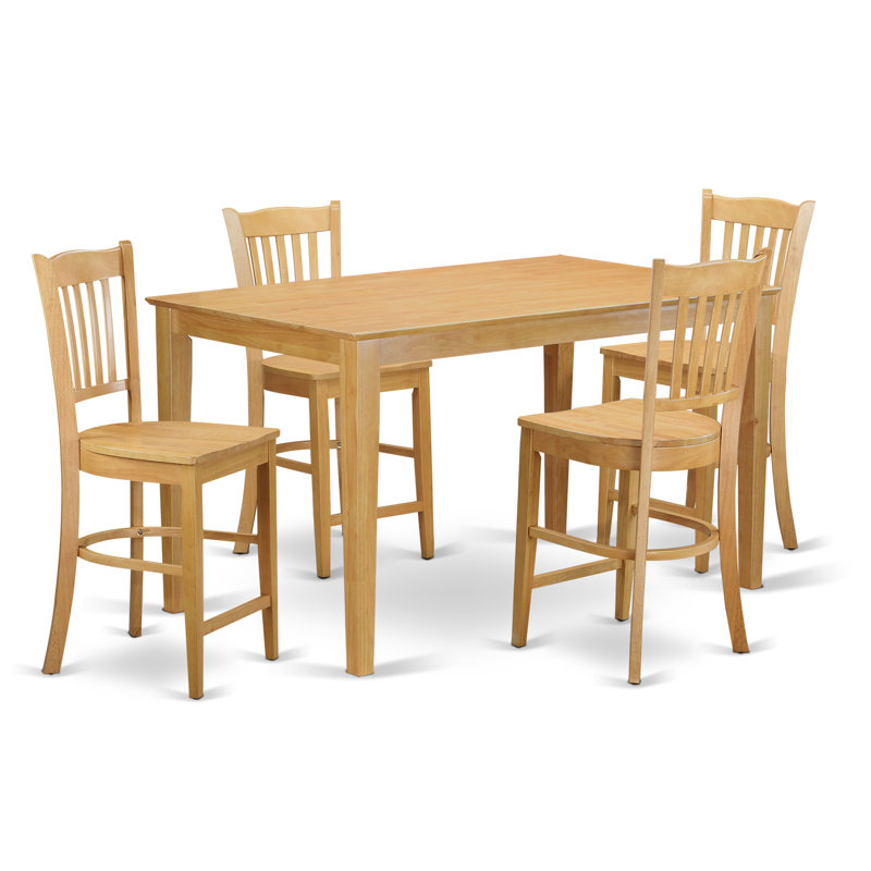 Ensemble de salle à manger 5 pièces à hauteur de comptoir comprenant une table rectangulaire et 4 chaises de cuisine, chêne