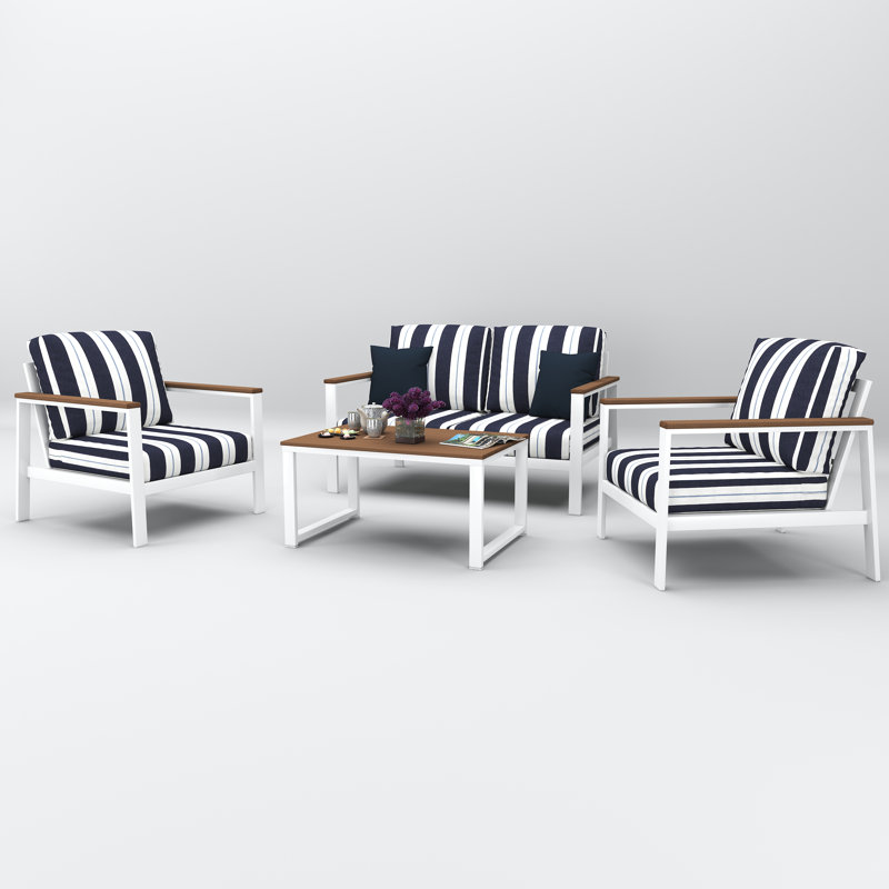 Ensemble de conversation pour 4 personnes avec coussins Sunbrella Petroni, Brun