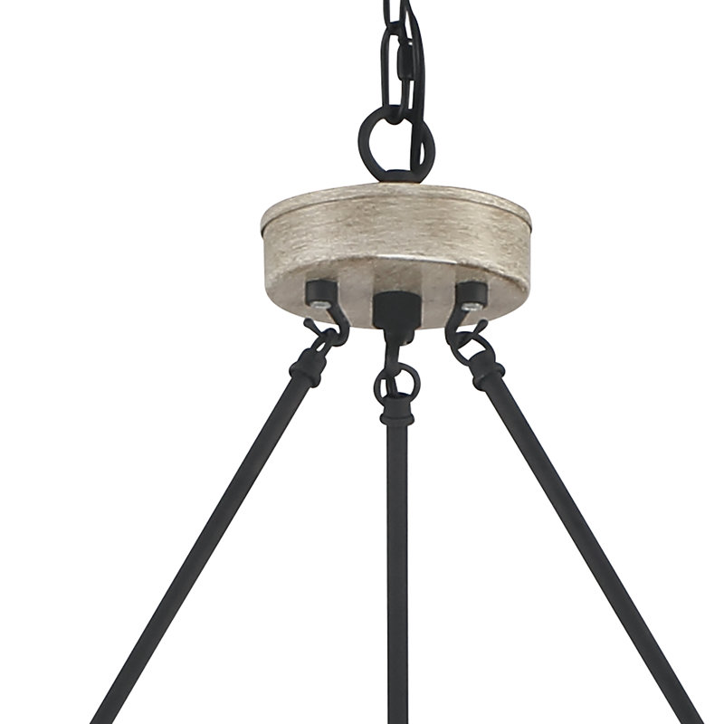 Lustre en roue de chariot à 12 lumières avec détails en bois Covington, Chêne patiné