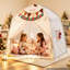 Tente de jeu pour enfants, structure en fibre de verre, matelas rembourré, beige, utilisable à l'intérieur et à l'extérieur, coin lecture/sieste, sac de transport, drapeau, fenêtre aérée, avec guirlande lumineuse étoilée.