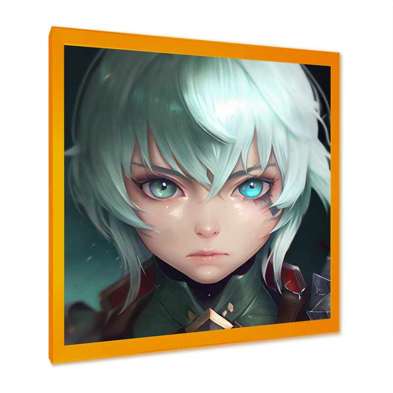Garçon animé aux yeux turquoise - reproduction sur toile, Impression dorée sur toile encadrée, L 36 po x H 36 po