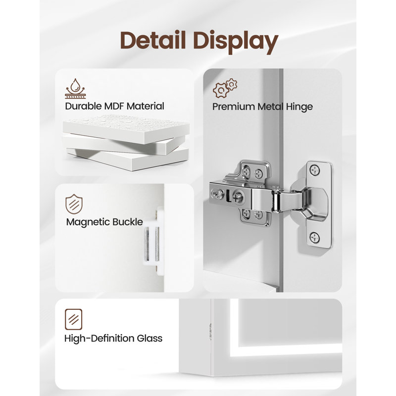 50mm W 70mm H Wall Mounted Required Medicine Cabinet Mirror 4 Adjustable, 60×80(3)