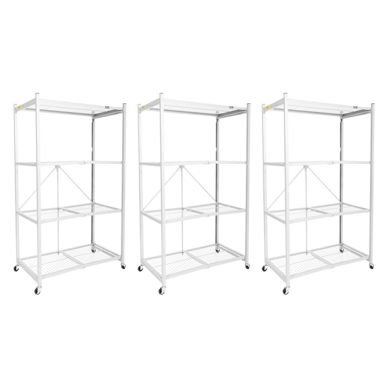  3-Pack R5-06W 4-Wheel 4-Shelf Folding Steel Wire Shelving Storage