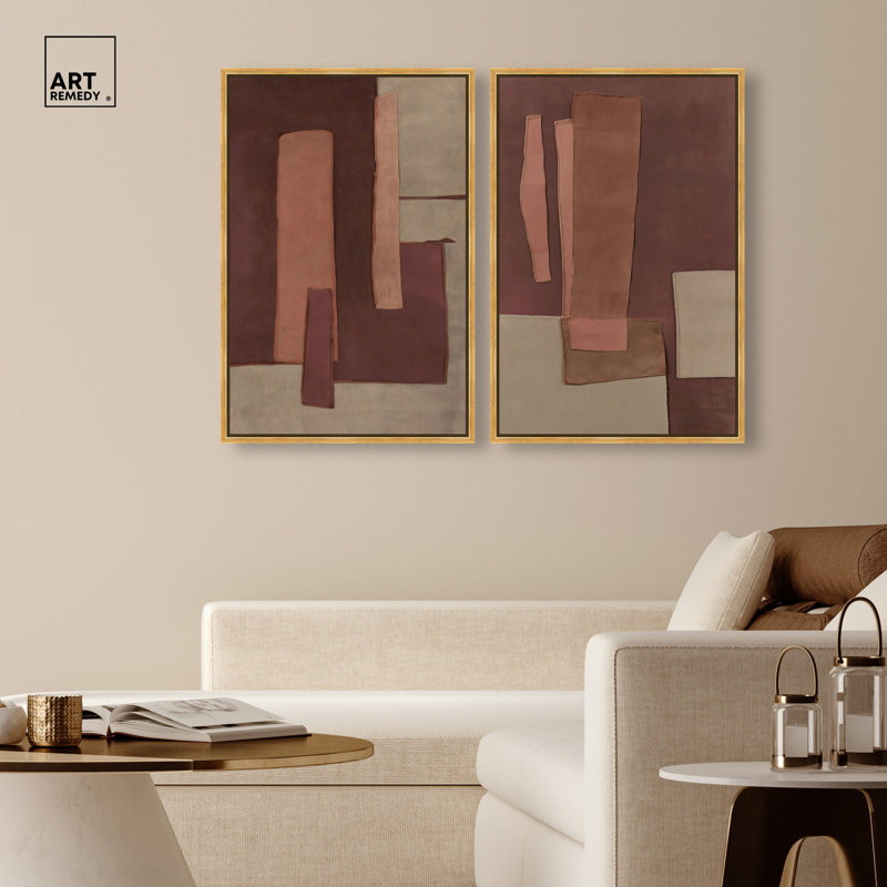 Ensemble de décoration murale bohème Raw Edge Duo par Art Remedy, cadre doré, 20 x 30, 31"H x 21"W, Gold Frame