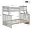 Lit superposé simple au-dessus de double en bois gris, équipé et doté de caractéristiques, construction en pin robuste, peut être divisé en deux pour plus de commodité, pas de sommier nécessaire, rampe supérieure - protection de la longueur, bas