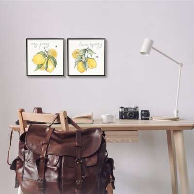 Easy Peasy Lemon Squeezy Phrase Yellow Honey Bees 2Pc Black Framed Giclee Texturized Art Set By Anne Tavoletti -  Stupell Industries, a2-252_fr_2pc_12x12