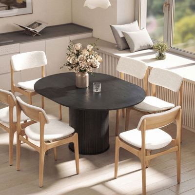 Extendable Dining Table 43.5"-59" Farmhouse Space Saving Kitchen Table Black