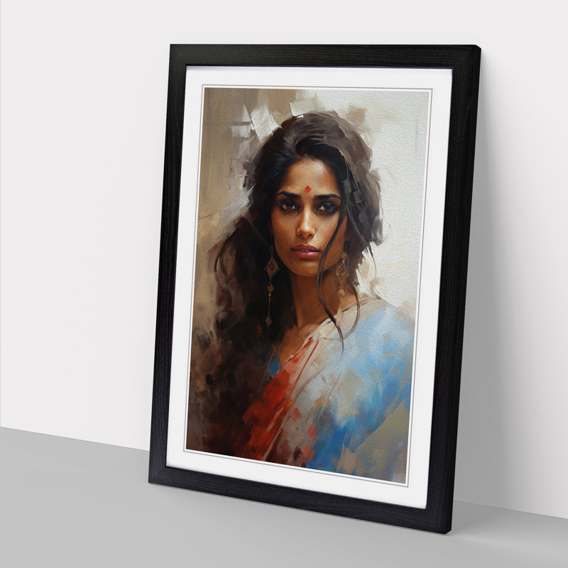 Indian Woman Gestural No.2 - Framed Print, Black Framed, 34cm H x 25cm W x 2cm D