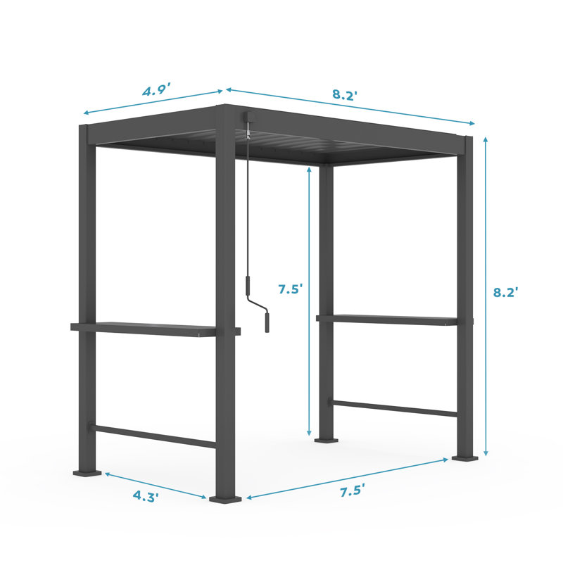 88S 5'X8.2' Alu. Grill Pergola With Louvered Roof, Bar Tables(Grill not included)