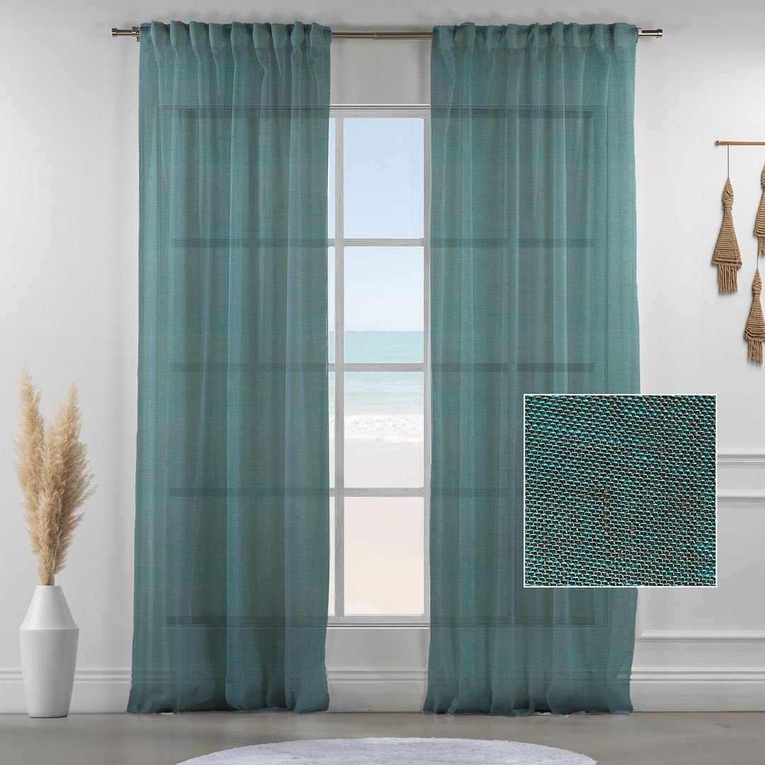 Linen Sheer Single Curtain Panel, Evergreen, 52" W x 95" L