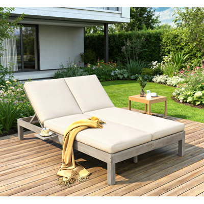 5-Position Adjustable Backrest Double Chaise Lounge Outdoor