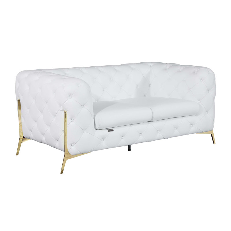 Causeuse rembourrée 100% cuir italien Global United, Doré, Blanc