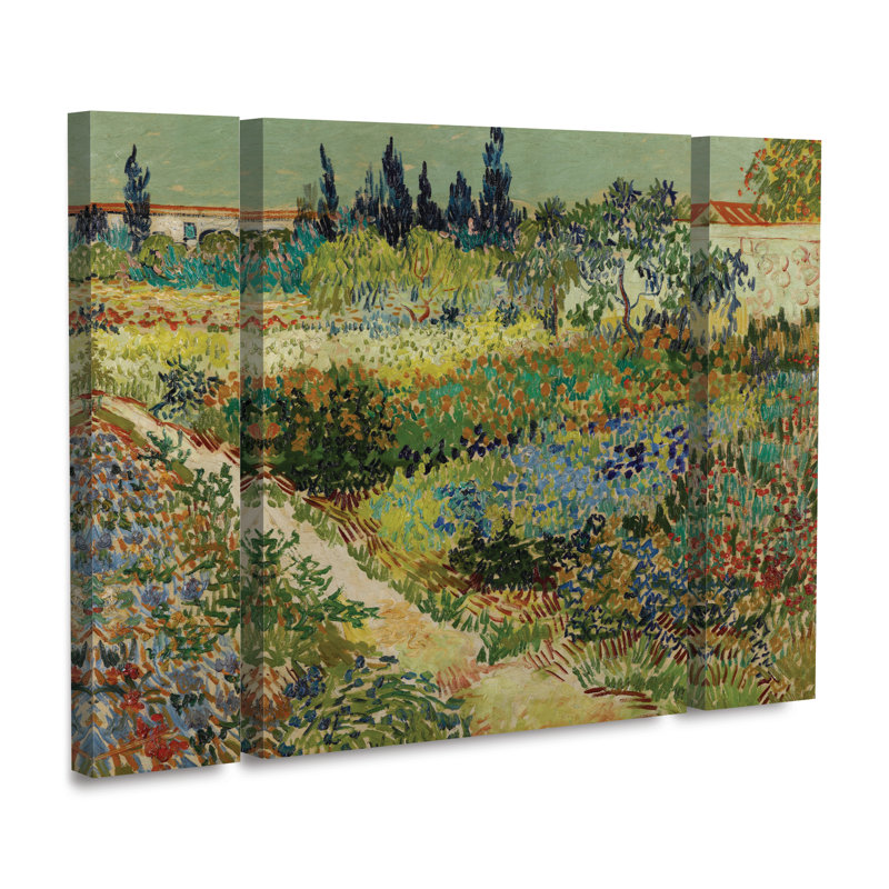 Ensemble de 3 panneaux muraux - Van Gogh «Garden At Arles», art mural sur toile pour salon, chambre à coucher ou bureau 