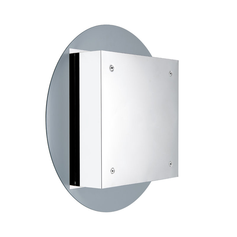 25'' Round Silver Medicine Cabinet with Mirror and Shelves