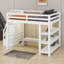 Lit mezzanine double avec tablettes, escalier de rangement, petite armoire et lumière DEL blanche