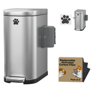 3.2 Gallon Stainless Steel Dog Poop Trash Can with Step Pedal & Odor Control Lid, Waterproof Outdoor Dog Waste Container Station with Carbon Filters