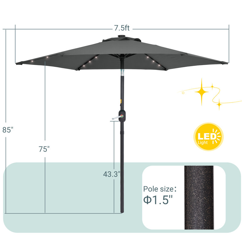 Dorance 90'' Lighted Tilt Market Umbrella, Grey