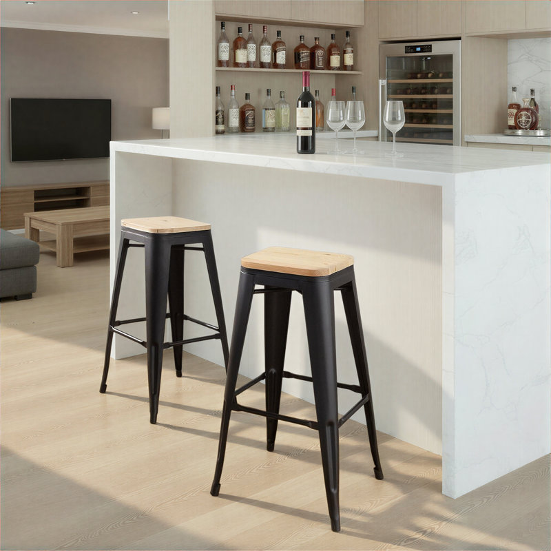Tabouret de bar et de comptoir Christie, Noir, naturel, Tabouret de bar (assise de 30,25 po de hauteur)